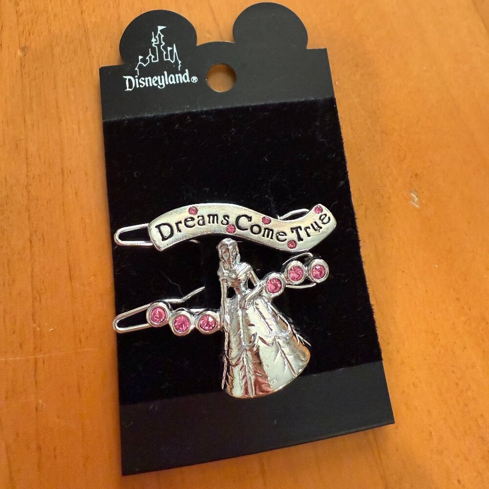 Disneyland Beauty and the Beast Silver and Pink Crystal Hair Clip Set